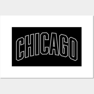 Chicago Silver/Gray Outline Typography Posters and Art